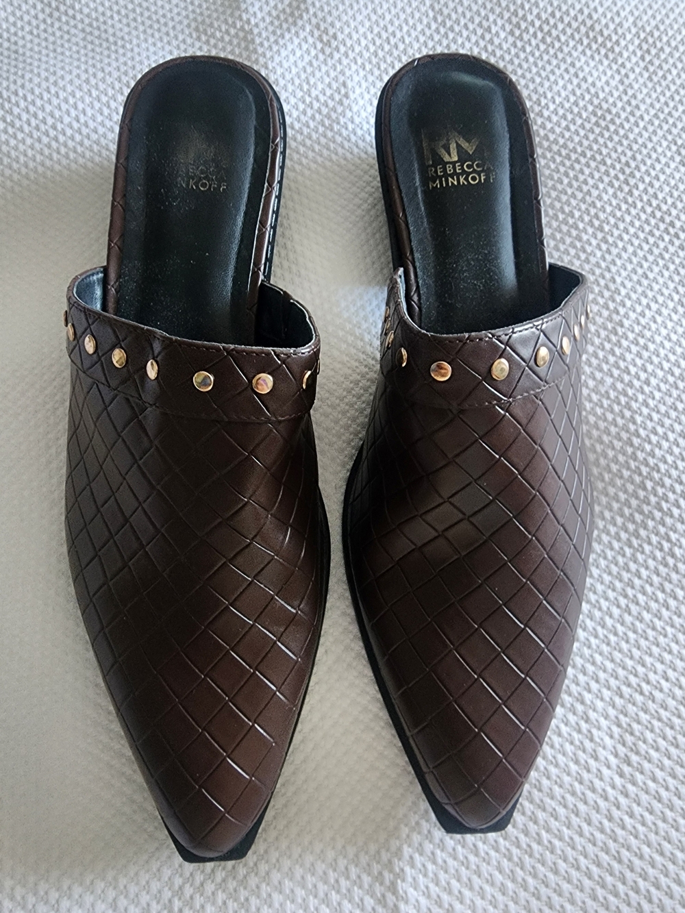 Rebecca Minkoff Brown Quilted Leather Slip-On Mules